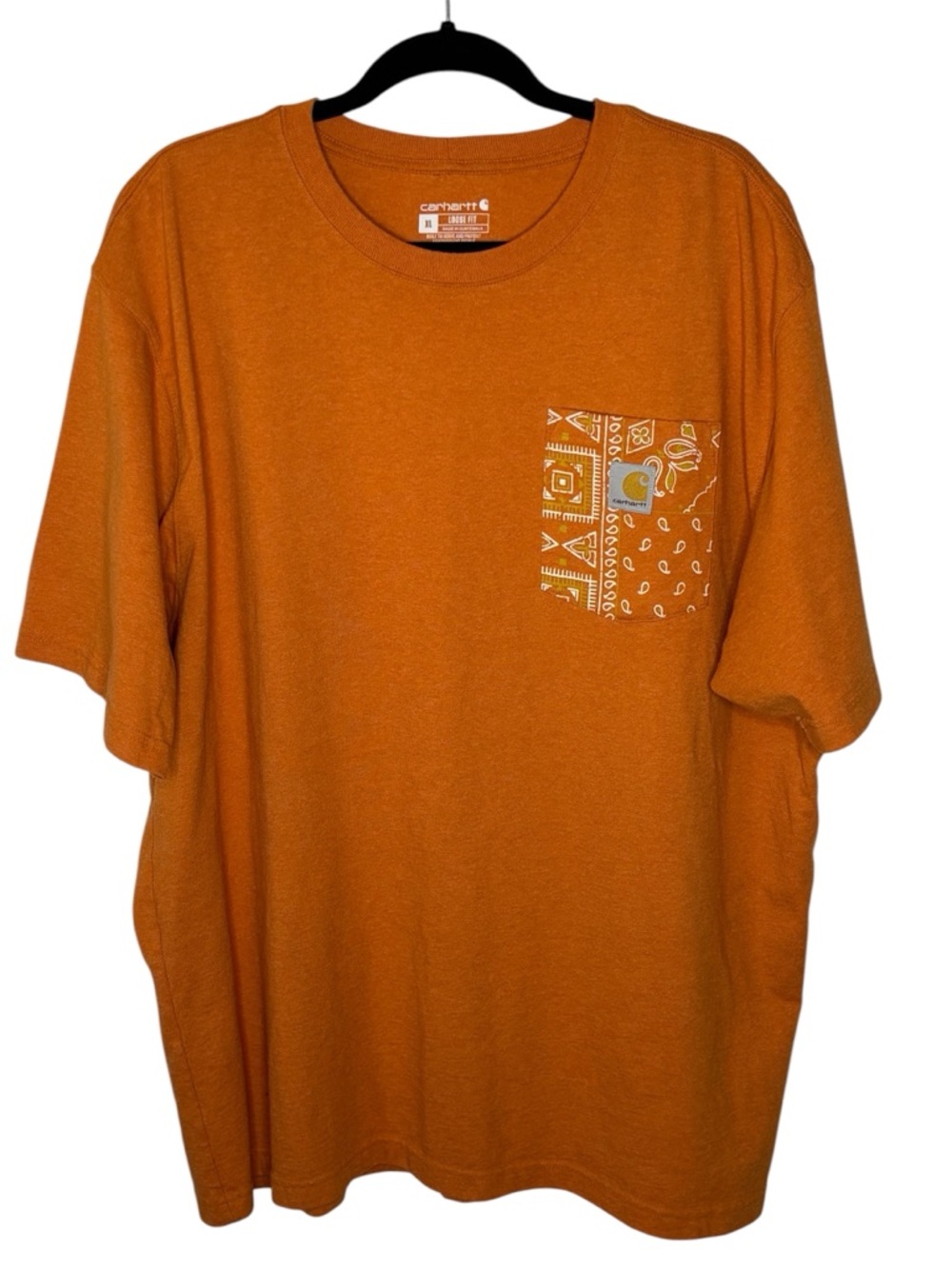 Carhartt Loose Fit T-Shirt Sz XL Heavyweight Bandana Pocket Marmalade Heather